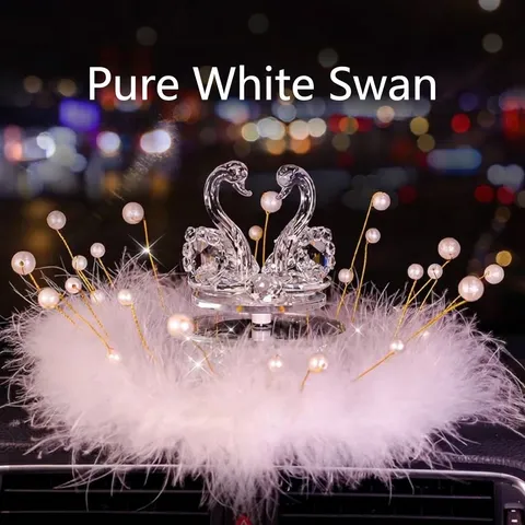 Crystal Swan Car Ornament With Feather Base Heart Shape Couple Swan Valentine's Day Gift Interior Decoration Ornament