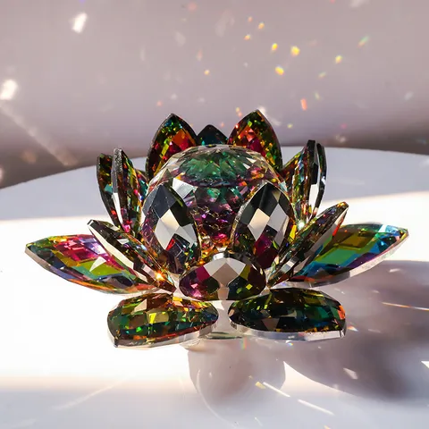 Crystal Lotus Flower Figurine Multi-faceted Cut K9 Crystal Lotus Home Decor Office Desktop Craft Ornament Table Centerpiece