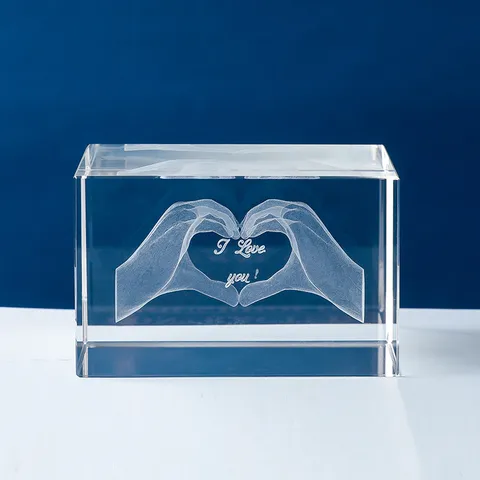 Adorno de Corazón de Cristal Grabado con Láser 3D Manos en Forma de Corazón Con Texto I Love You Regalo para Pareja
