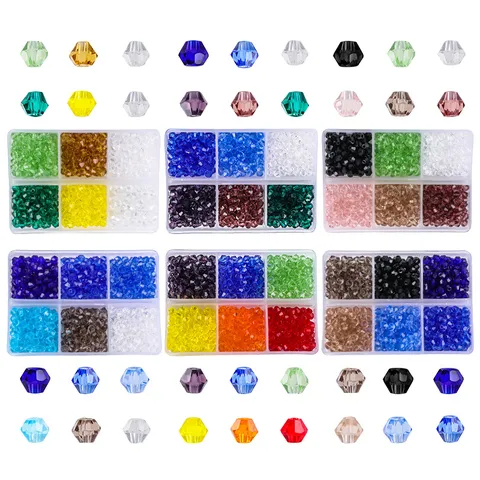4MM Bicone Glass Beads Boxed Set Faceted Crystal Spacer Beads For Jewelry Making DIY Clothing Accessories Decoration Approx 600 Pieces