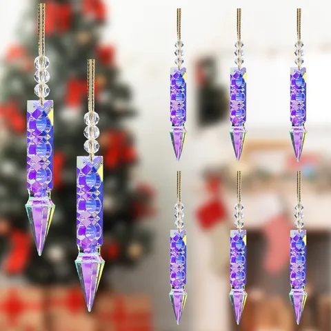 Iridescent AB Acrylic Crystal Christmas Tree Hanging Pendants Faceted Prism Sun Catcher Christmas Tree Decorations For Holiday Home Decor