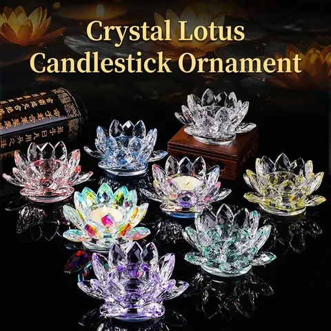 Crystal Lotus Candle Holder Faceted Glass Flower Candlestick For Home Decor Wedding Party Religious Offering Decorative Ornament Gift