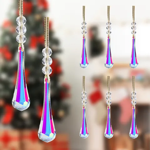Iridescent AB Acrylic Crystal Christmas Tree Hanging Pendants Faceted Prism Sun Catcher Christmas Tree Decorations For Holiday Home Decor