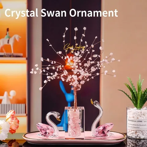 K9 Crystal Swan Ornament Set With Gemstone Money Tree Ceramic Tray Home Decor Luxury Elegant Gifts For Valentine Wedding Anniversary