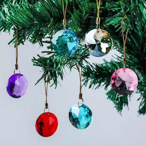 Artificial Crystal Round Prism Christmas Decoration Faceted Rainbow Sun Catcher Pendant For Christmas Tree Wedding Home Decor