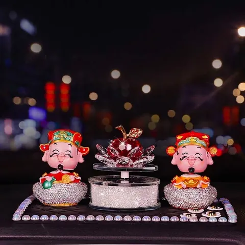 Traditional Chinese Fortune Doll Car Ornament Set Artificial Crystal Lotus Swan Figurines Dashboard Decoration Rhinestone Rhinestone Gift