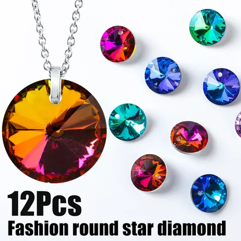 DIY Aurora AB Artificial Crystal Pendants Round Star Faceted Glass Charms For Jewelry Making Necklaces Earrings Accessories