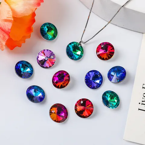 DIY Aurora AB Artificial Crystal Pendants Round Star Faceted Glass Charms For Jewelry Making Necklaces Earrings Accessories