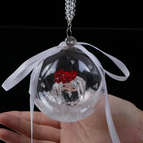 Crystal Ball Car Rearview Mirror Hanging Pendant With Angel Wings Satin Ribbon Bow Faux Fur Snowflake Interior Ornament Valentine's Day Gift