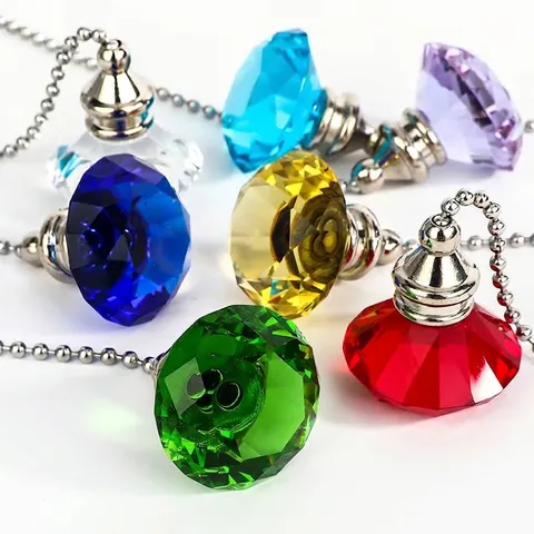 Crystal Ceiling Fan Pull Chain Ornament Diamond Glass Pendant With Ball Chain Decorative Pull Cord Extension For Home Fans