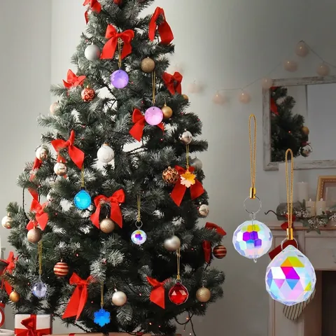 Ciondoli per Albero di Natale in Cristallo Artificiale Sfaccettato Fiocco di Neve Palla di Vetro Arcobaleno Decorazioni