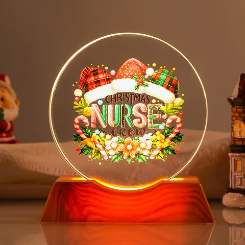 Christmas White Crystal Night Light Ornament LED Warm Wooden Base Festive Decorative Table Lamp Holiday Birthday Gift