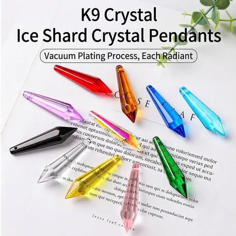 Artificial K9 Crystal Icicle Pendants For DIY Lighting Accessories Bead Curtain Home Decoration Electroplated Cut Glass Prism Hanging Ornaments