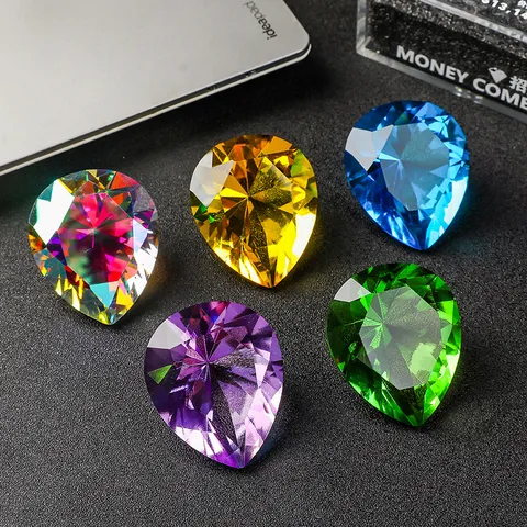 Large Artificial Crystal Heart Diamond Ornament Multi Faceted Glass Pear Shape Paperweight Home Desk Decoration Gift