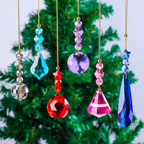 Gefacetteerde Kunstkristal Kerstballen Hangers Iridiserende Hangende Ornamenten Voor Kerstboom Decor Home Party Geschenk Set