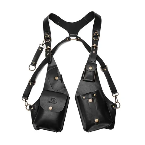Men's Retro PU Leather Tactical Vest Chest Bag Multi-Pocket Adjustable Holster Bag For Cycling Riding Outdoor Daily