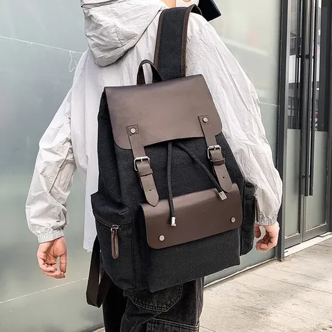 Mochila de Lona Vintage para Mujeres Hombres Gran Capacidad Cordón Mochila de Viaje Minimalista Bolsa de Escuela Ordenador Portátil Bolsos de Hombro Casuales