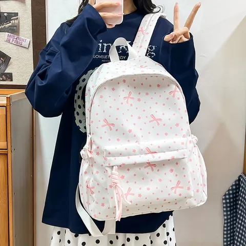 Mochila Dulce con Lazo Estilo Coreano Gran Capacidad Bolsa Escolar para Estudiantes Mochila de Viaje Casual para Niñas
