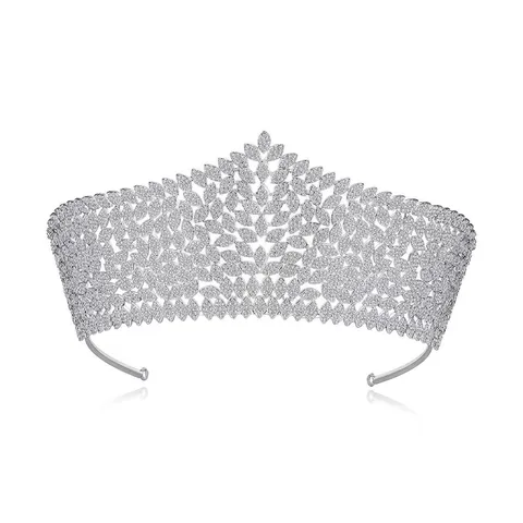 Luxury Bridal Crown Tiara For Women Copper Zirconia Inlaid Headband Silver Wedding Banquet Hair Accessories Palace Style Jewelry