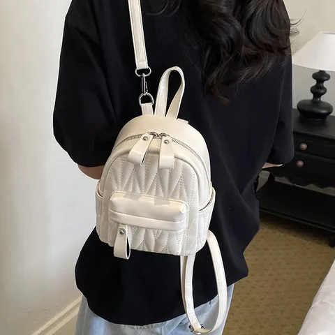 Koreaanse Stijl Minimalistische Gewatteerde PU-Leren Mini Rugzak Dames Casual Mode School Schoudertas Meerdere Kleuren