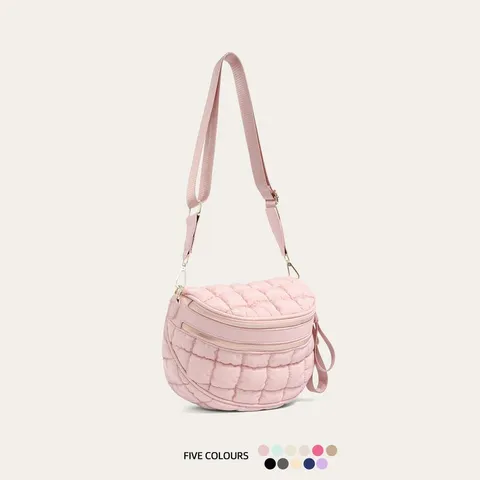 Women Casual Quilted Puffer Chest Bag Nylon Cloud Shoulder Bag Large Capacity Crossbody Sling Bag Stylish Daily Solid Color Pack For Travel School Streetwear