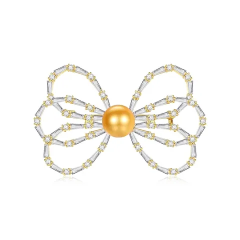 Elegant Bowknot Brooch For Women Copper Zirconia Artificial Pearl Inlaid Jewelry For Business Suit Wedding Anniversary Gift