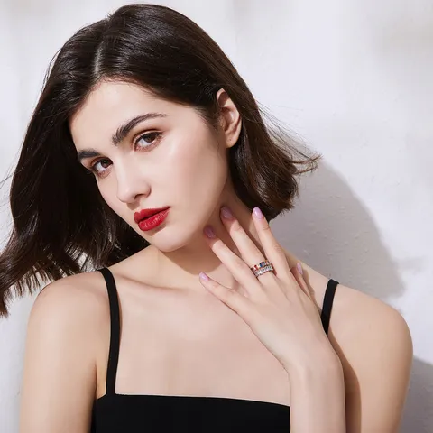 Anillo de Circonia Arcoíris Corte Baguette Chapado en Oro Plata Anillo de Eternidad Colorido para Mujer Joyería de Moda Accesorios Regalo