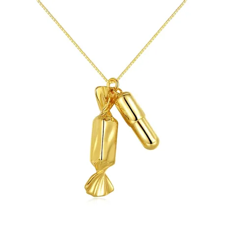 Modern Creative Candy and Capsule Double Pendant Necklace Brass Gold Silver Plated Zirconia Box Chain Jewelry For Women