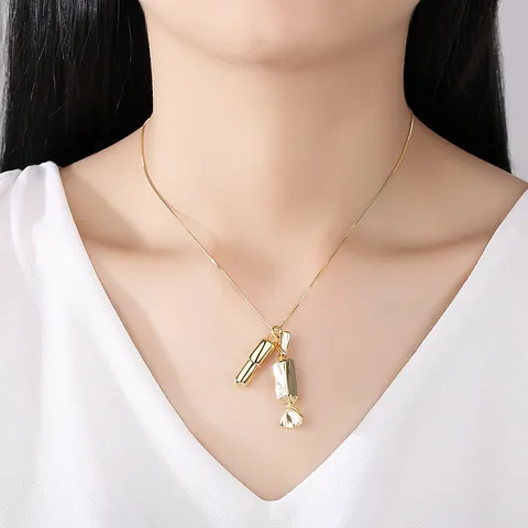 Modern Creative Candy and Capsule Double Pendant Necklace Brass Gold Silver Plated Zirconia Box Chain Jewelry For Women