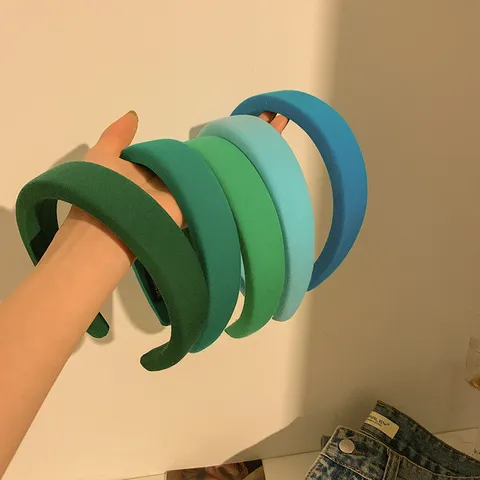 Serre-tête en Éponge Vintage Français Haut du Crâne Large Épais Tissu Enveloppé Couleur Bonbon Bandeau pour Femmes Accessoires Cheveux Doux