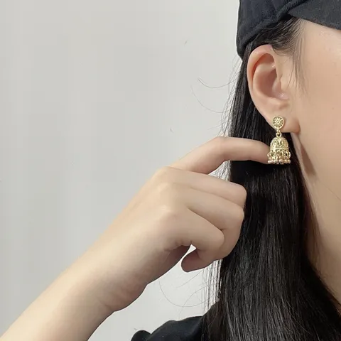 Vintage Böhmische Ethnische Metall Glocke Jhumka Quaste Ohrstecker Für Damen Elegante Vergoldete Metallperlen Tropfenohrringe Schmuck