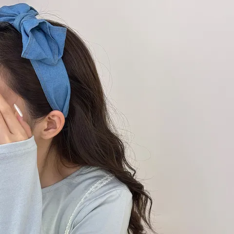 Franse Retro Brede Denim Strik Haarband Koreaanse Chic Grote Knoop Haarband Blauw Stof Hoofdband Voor Vrouwen Meisjes Haaraccessoires