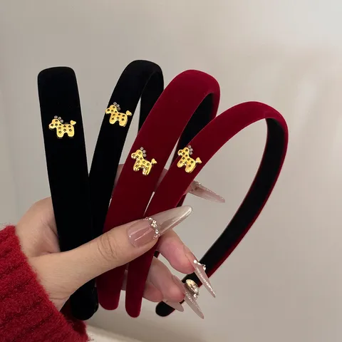 Serre-tête en Velours Vintage Français Pour Femmes Élégant Décoration en Métal Cheval Doré Large Accessoires Cheveux Mode Pour Filles
