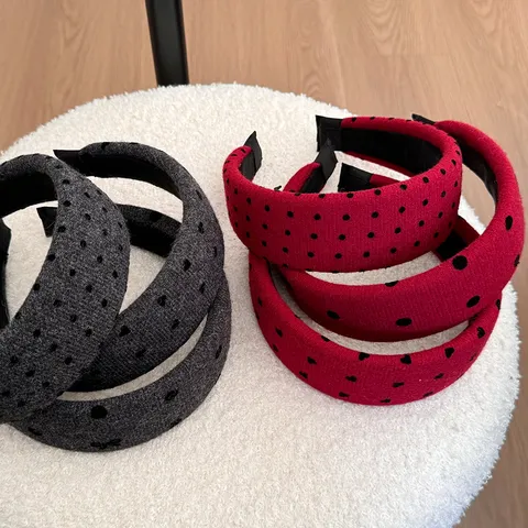 Cerchietto Donna Capodanno Rosso Grigio Pois Cuore Fiocco Velluto Corto Imbottito Sommità Cranica Alta Lavaggio Viso Retro Accessori Capelli
