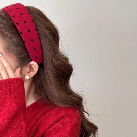 Cerchietto Donna Capodanno Rosso Grigio Pois Cuore Fiocco Velluto Corto Imbottito Sommità Cranica Alta Lavaggio Viso Retro Accessori Capelli