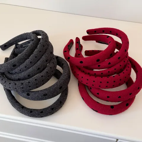 Elegant Velvet Wide Padded Headband For Women Vintage Heart Polka Dot Bow Knot Hair Hoop Fashion High Top Headpiece Accessories