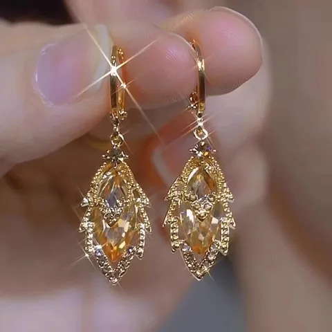 Elegante Retro Blad Kwastje Oorbellen Voor Vrouwen Vergulde Legering Volledige Strass Paars Groen Champagne Kristal Drop Oor Lijn Sieraden