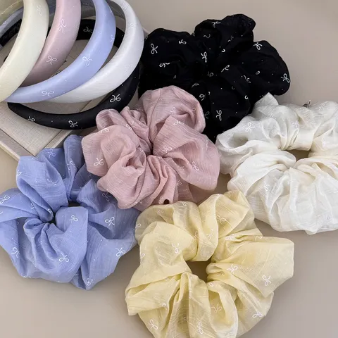 Serre-tête Nœud Papillon Style Coréen Chouchous en Polyester Couleur Crème Accessoires de Cheveux Élégants et Polyvalents pour Femmes
