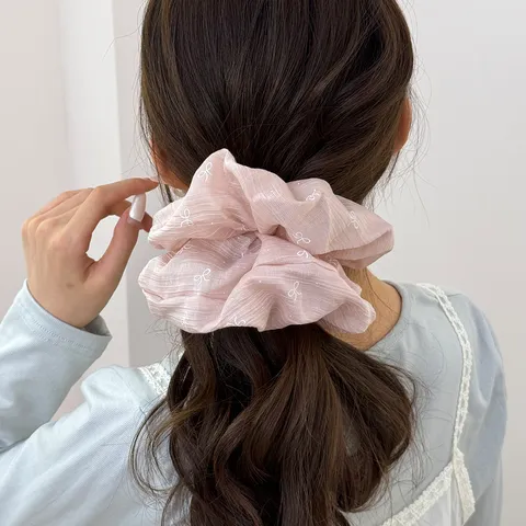 Serre-tête Nœud Papillon Style Coréen Chouchous en Polyester Couleur Crème Accessoires de Cheveux Élégants et Polyvalents pour Femmes