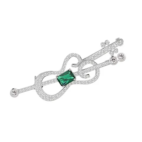 Vintage Copper Guitar Violin Shaped Brooch For Women With AAA Zirconia Inlaid Exquisite Fashion Jewelry Corsage Pin Gift