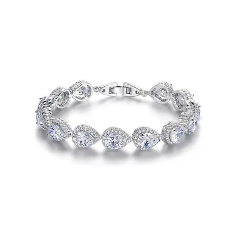 Lujosa Pulsera de Cobre con Circonia en Forma de Gota para Mujer Elegante Strass Talla Pera Incrustado Joyería para Boda y Fiesta