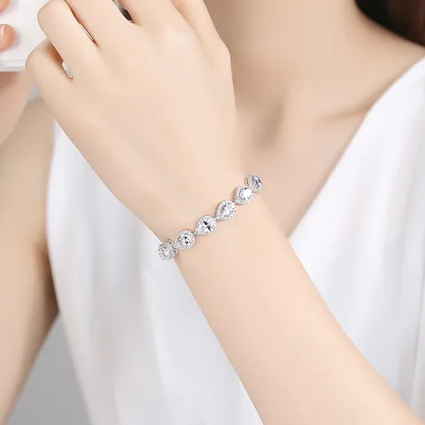Lujosa Pulsera de Cobre con Circonia en Forma de Gota para Mujer Elegante Strass Talla Pera Incrustado Joyería para Boda y Fiesta