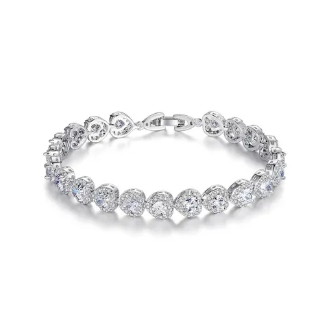 Pulsera de Cobre para Mujer con Circonia en Forma de Corazón Chapada en Plata con Engaste de Pavé Joyería Romántica para Regalo de San Valentín
