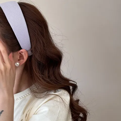 Korean Style Wide Sponge Padded Headband For Women Solid Color Ribbed Fabric Hair Band Elegant Face Slimming Head Hoop Accessories