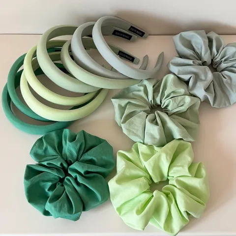Serre-Tête en Éponge Rembourré Vert Frais d'Été pour Femmes Polyester Chouchou de Grande Taille Fait à la Main Accessoire de Cheveux