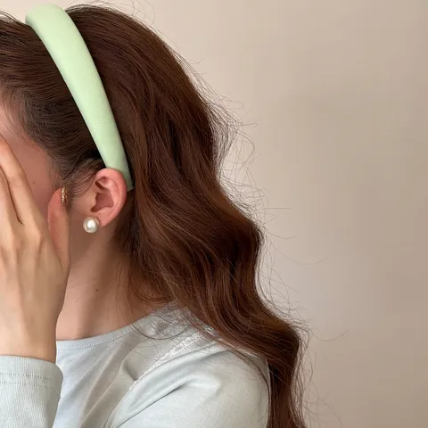 Serre-Tête en Éponge Rembourré Vert Frais d'Été pour Femmes Polyester Chouchou de Grande Taille Fait à la Main Accessoire de Cheveux