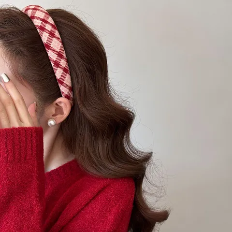 Serre-tête à Carreaux Rouge Automne Hiver Rembourré Haut de Tête Pour Femmes Tissu Léopard Pois Accessoires de Cheveux Fait à la Main Vintage