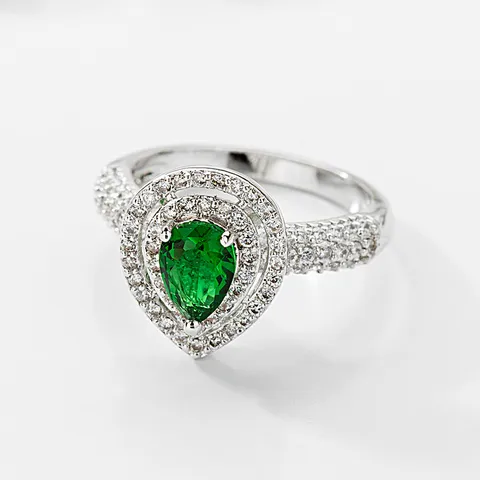 Anillo de Latón de Lujo con Gota de Agua para Mujer Circonia Cristal Anillo de Boda Plateado Forma de Pera Incrustado Joyería Regalo