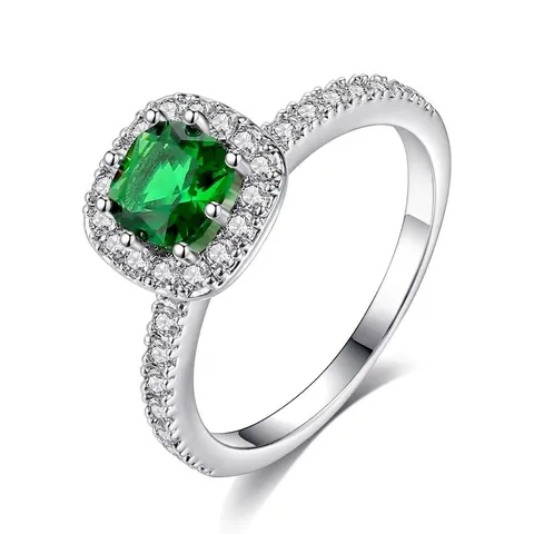 Elegante Anillo de Halo Cuadrado de Latón con Circonia para Mujer Lujoso Bañado en Plata Conmutar Anillo de Dedo Minimalista Regalo de Joyería