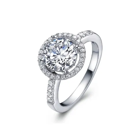 Women Large Round Halo Ring Copper Rhinestone Simulated Diamond Ring Hearts And Arrows Cut Luxury Jewelry Banquet Gift